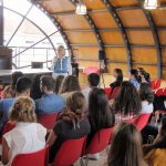 Karen Haid at the Liceo Classcio Europeo, Italian High School in Reggio Calabira